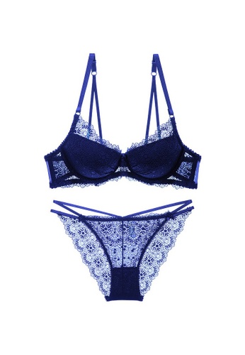 Buy W Excellence Premium Blue Lace Lingerie Set Bra And Underwear Online Zalora Malaysia