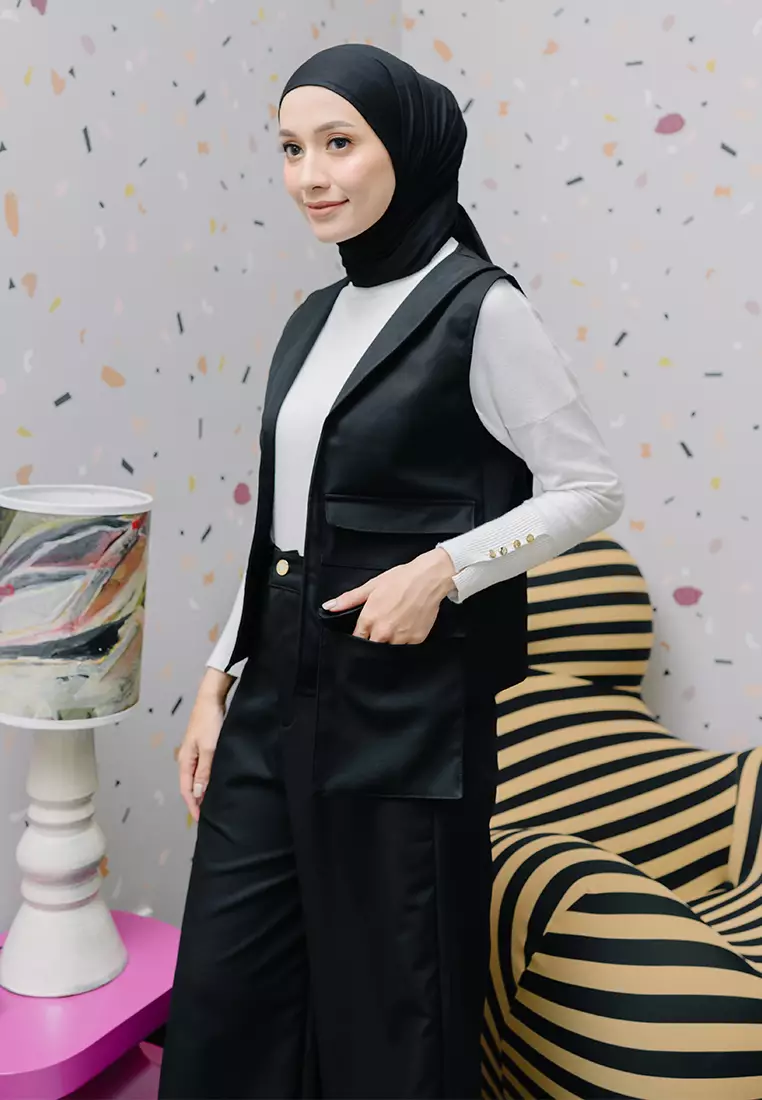 Mona Set (One Set Rompi & Celana Kulot) Black