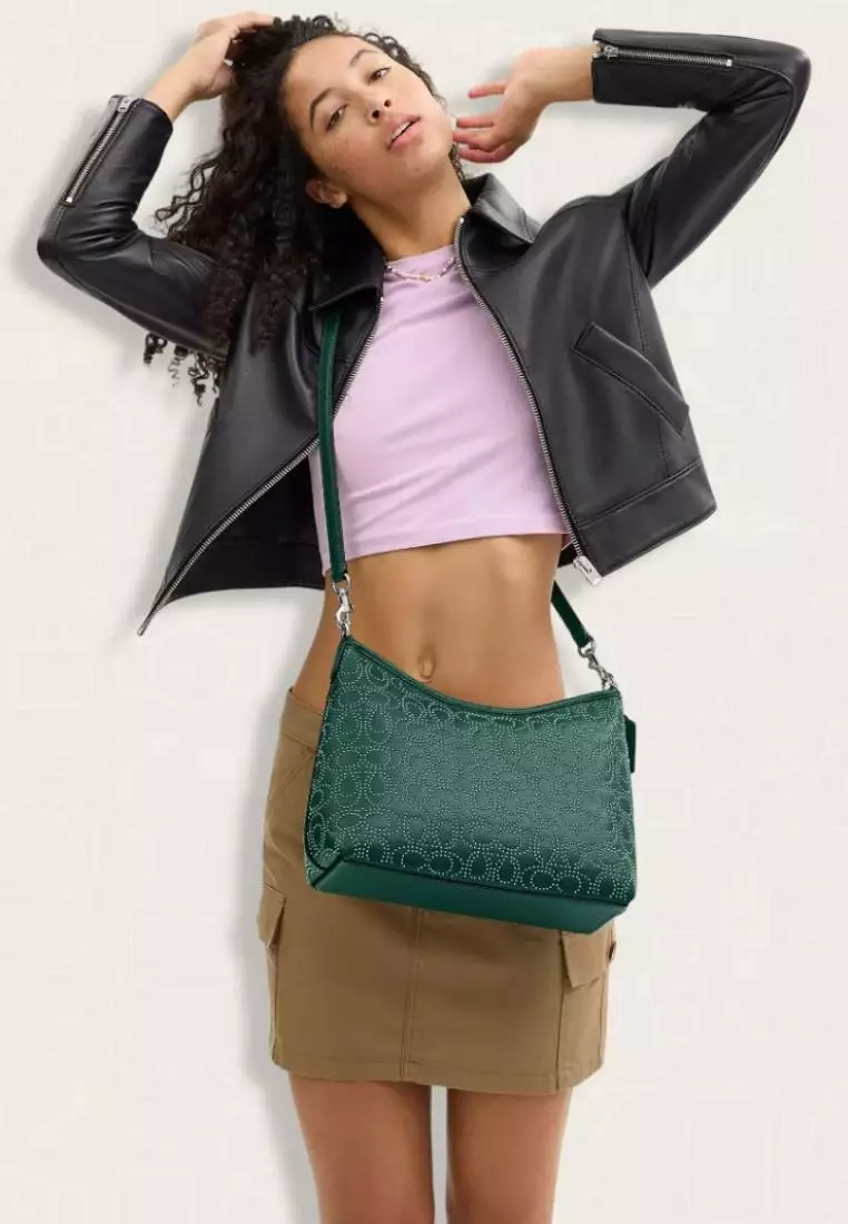 Coach Laurel Shoulder Bag With Signature Rivets Emerald Green