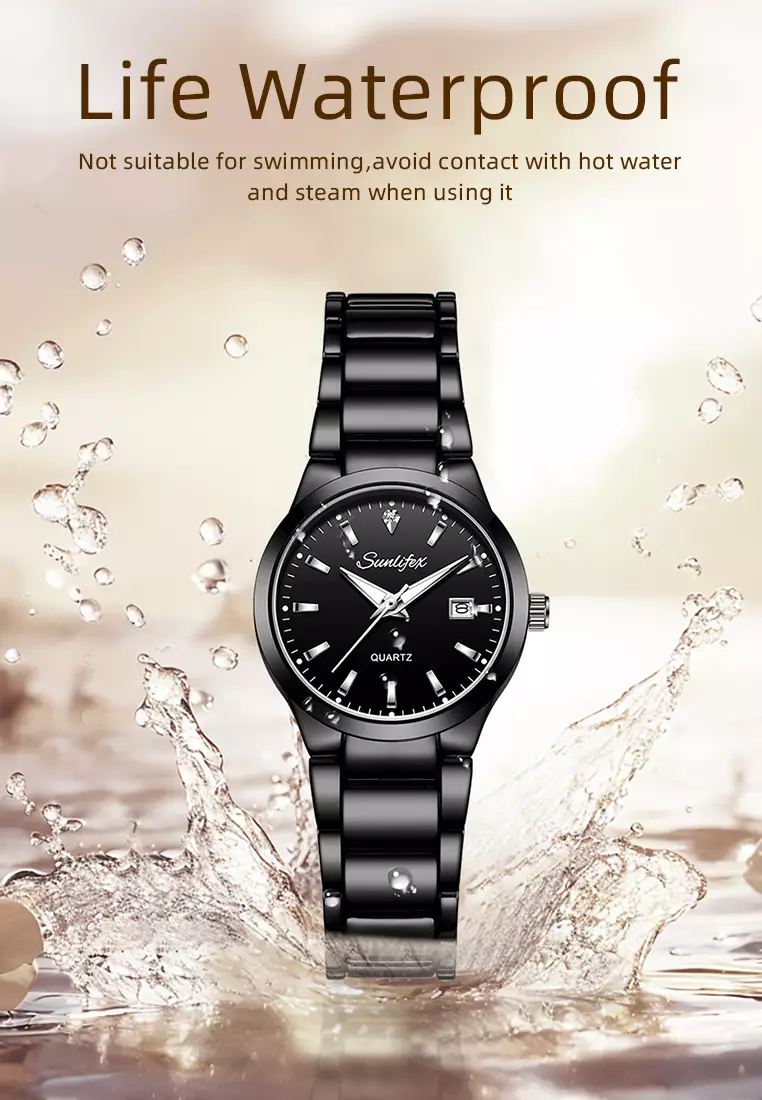 Jam Tangan Couple Original Tanggal Luminous Santai Tali Stainless Steel Jam Tangan Pria/Wanita 9108 allblack