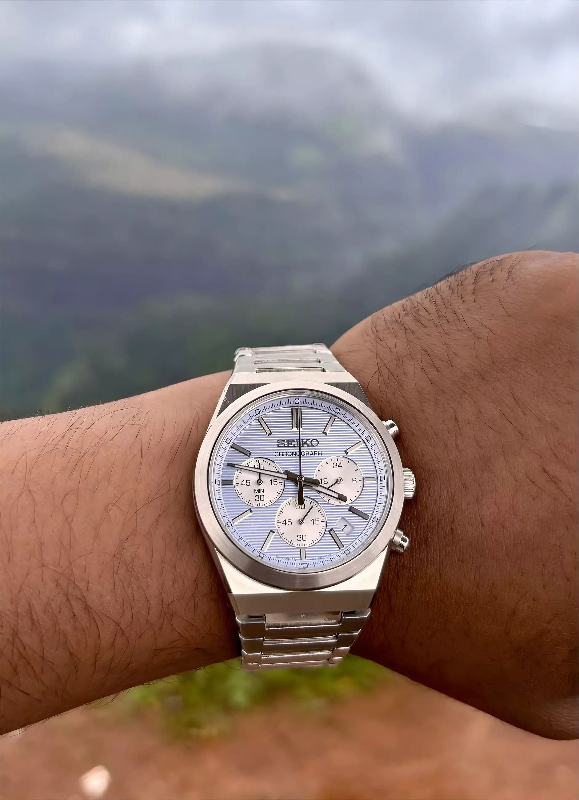 Seiko Chronograph - Jam Tangan Analog Pria - Silver Blue - Stainless Steel - SSB459P1