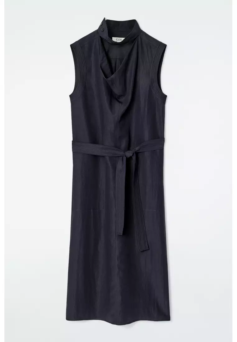 CUTOUT COWL-NECK MIDI DRESS