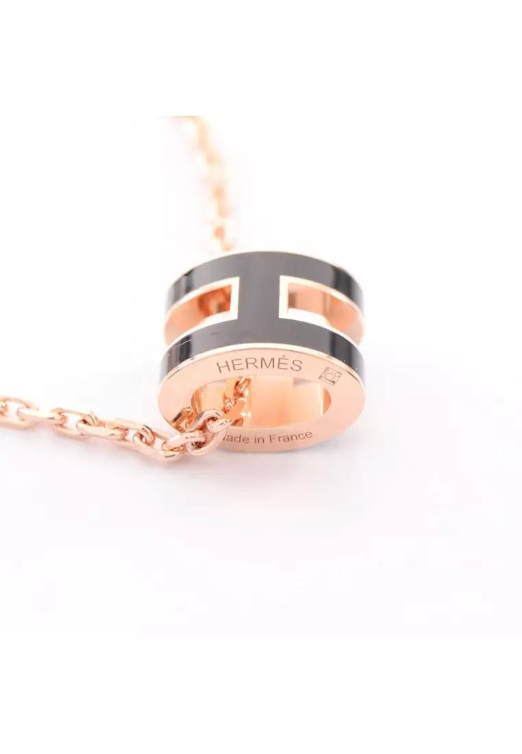 Pre-Loved Hermès MINI POP H Mini Pop H necklace GP Pink gold black