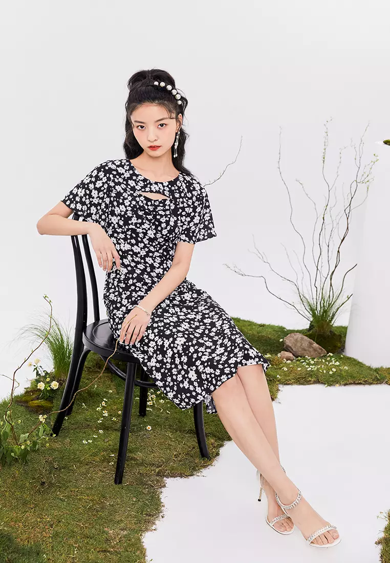 Front Slit Floral Midi Dress
