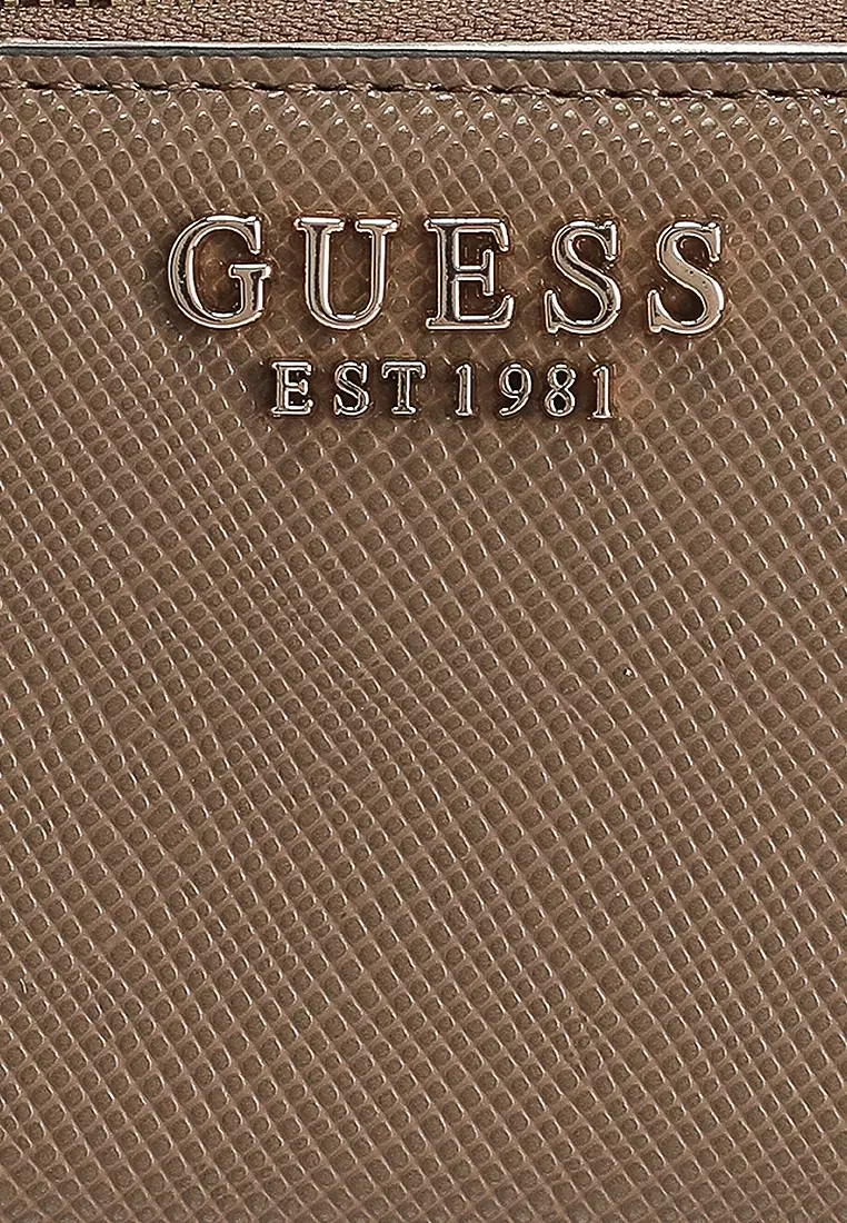 Porte-cartes GUESS Laurel II Zip Around – Style Brun Logo, Pratique Et élégant
