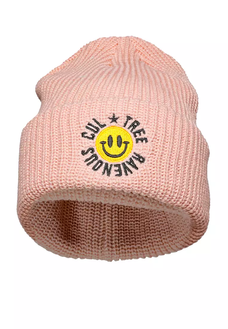 Beanie Bordir Manset Wafel Warna Baby Pink