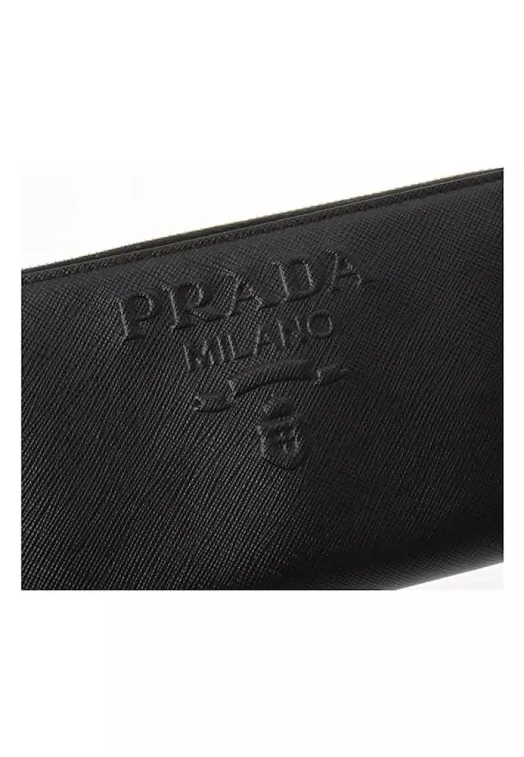 Prada Long Wallet Zip Saffiano Black