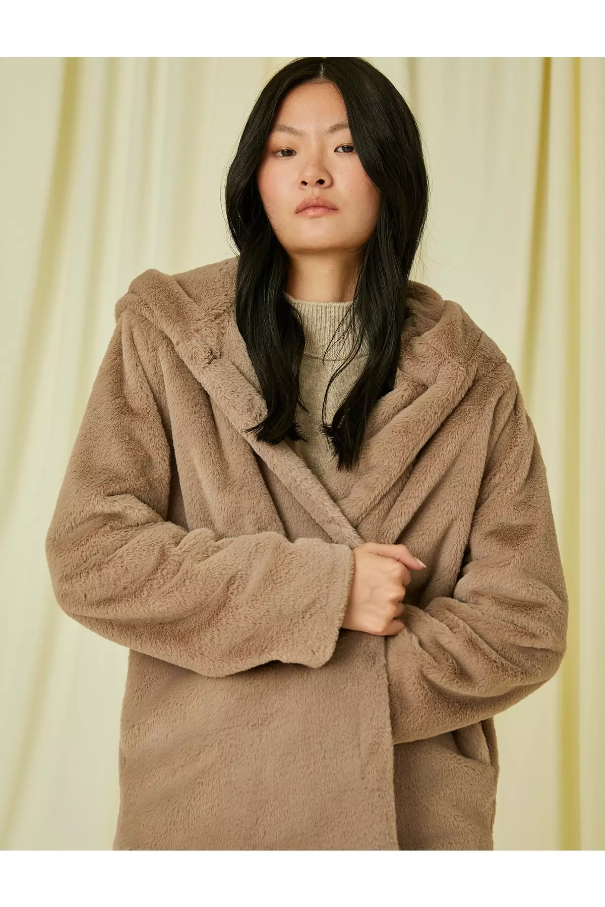 Hooded Oversized Plush Short Coat