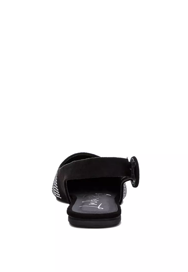 Black Rhinestones Slingback Mules