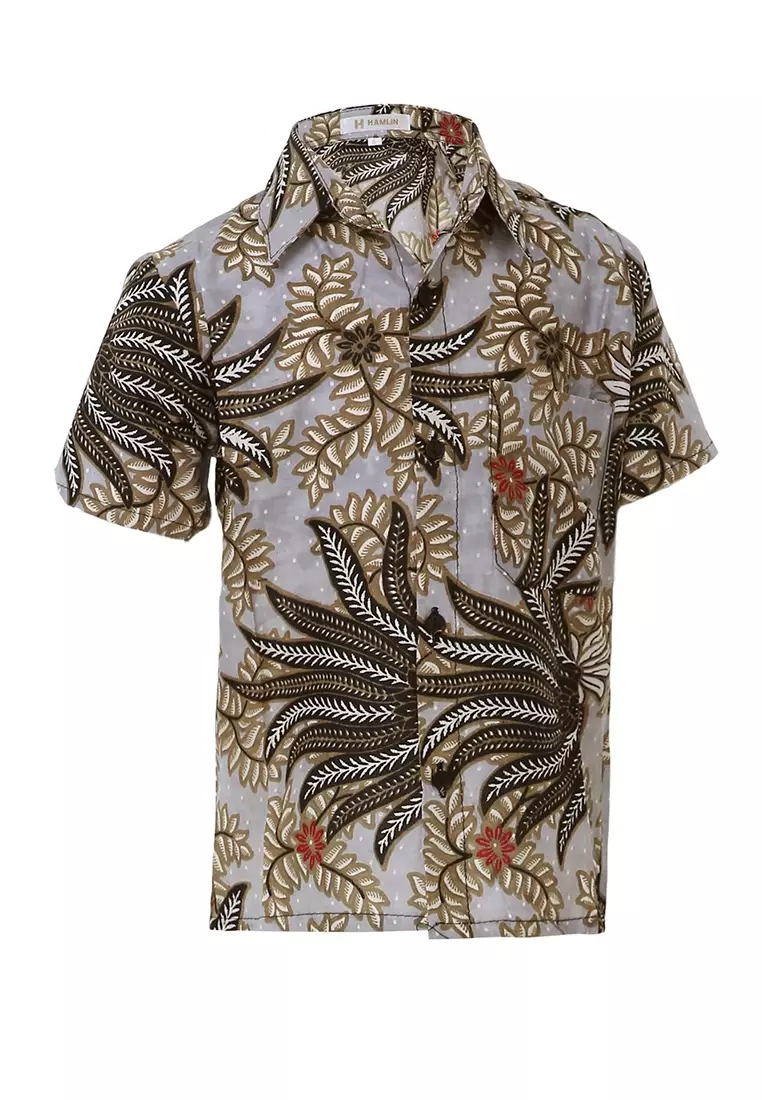 Lucas Kemeja Formal Batik Anak Laki-laki Lengan Pendek Motif Kobes Kids Traditional Shirt Material Cotton ORIGINAL - Gray
