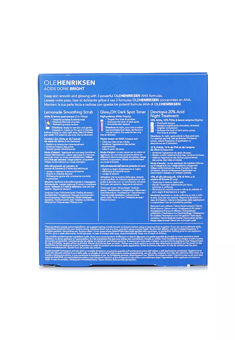 酸完成明亮套裝: 檸檬水平滑磨砂膏 30g + Glow2OH 暗斑爽膚水 65ml + Dewtopia 20% 酸夜間護理 15ml 3pcs