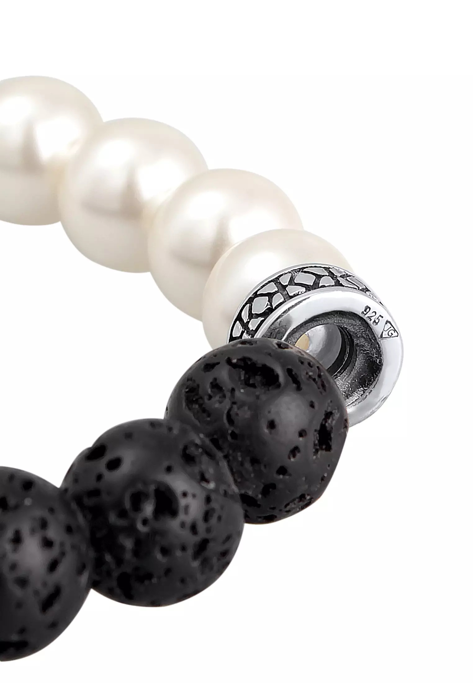 Bracelet Men Lava Beads With Synth. Pearls