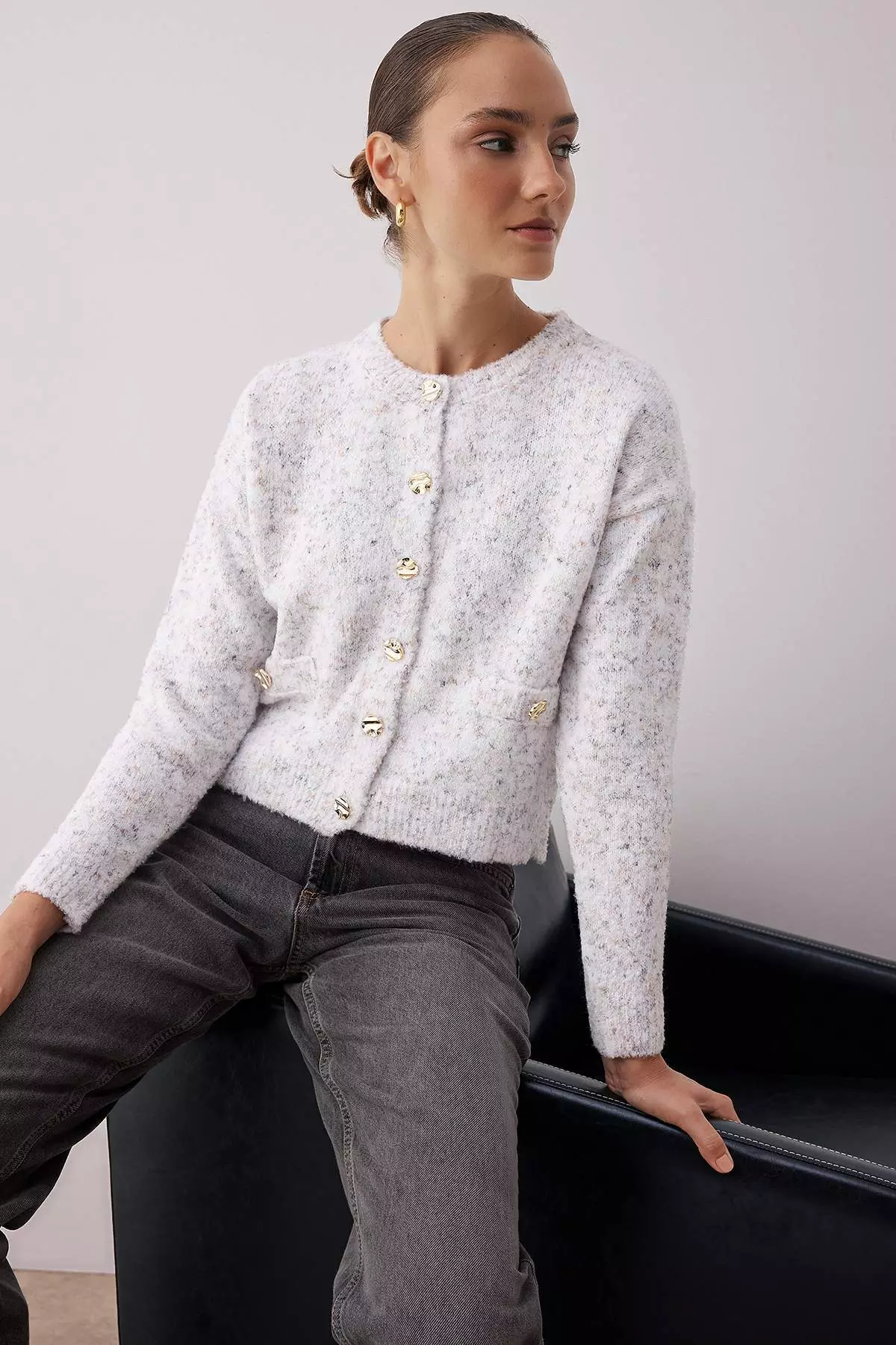 Ecru Soft Texture Knit Cardigan Twoaw26Hi00235