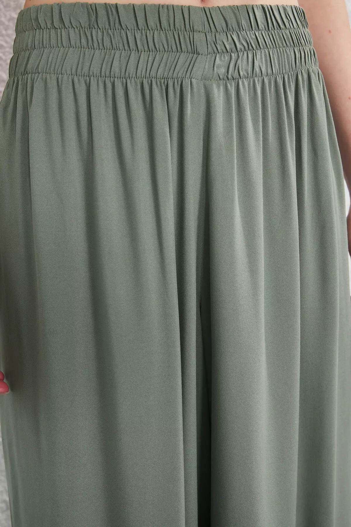 Khaki Elastic Waist Wide Leg Extra Wide Leg Woven Trousers Twoss25P