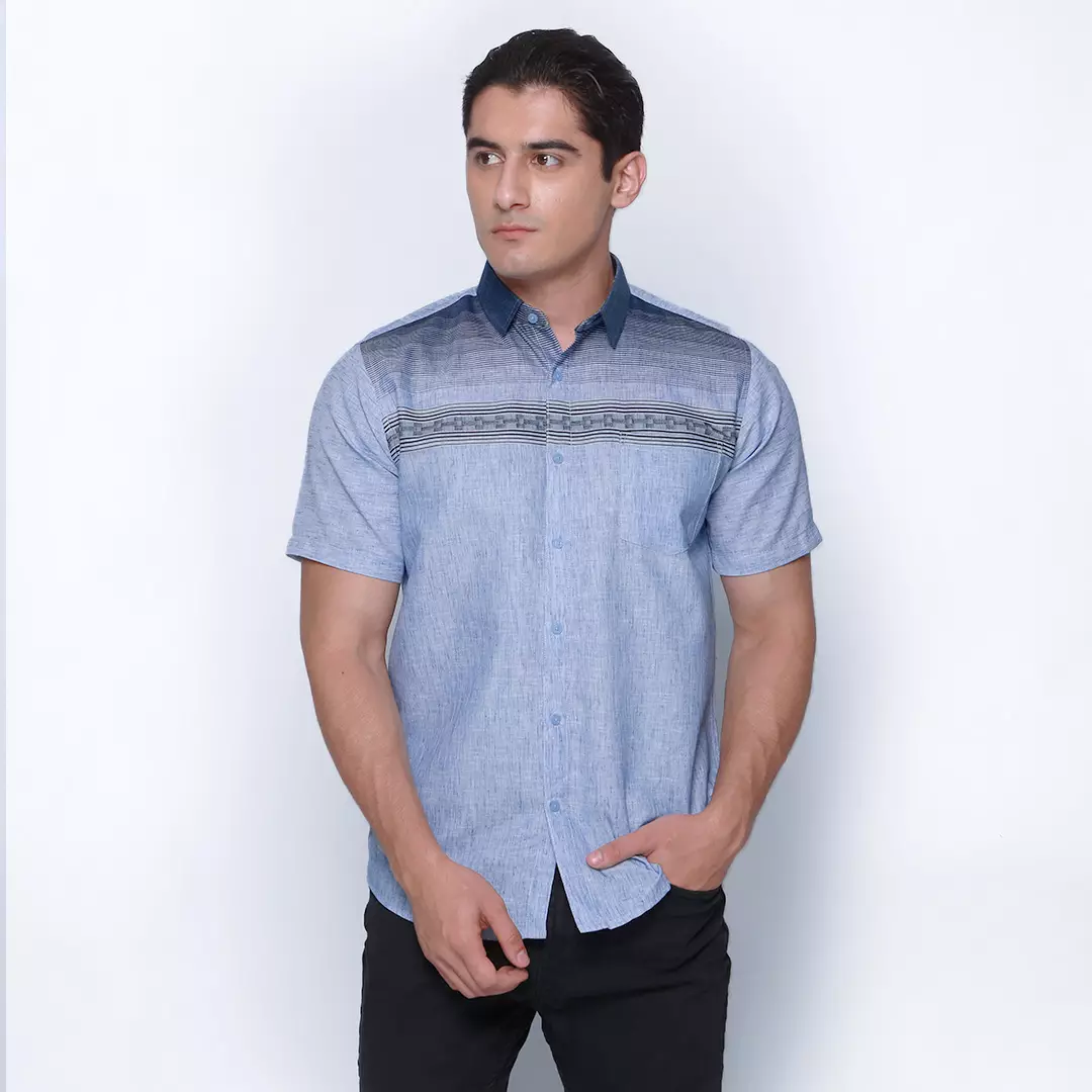 Simple Perfect Kemeja Pria Lengan Pendek Casual | Kemeja Horizontal Henry 2331 Blue