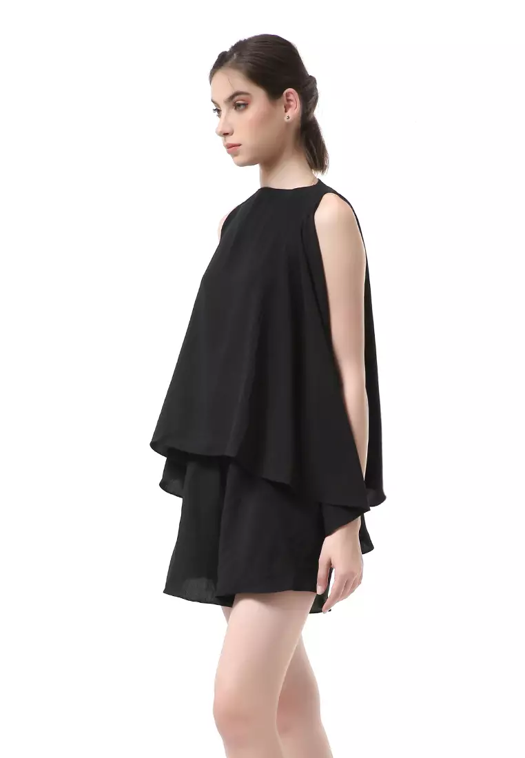 Nayra One Set Setelan Wanita Sleeveless Blouse with Short Pants Plain Motive Material Crepe Crinkle ORIGINAL - Black