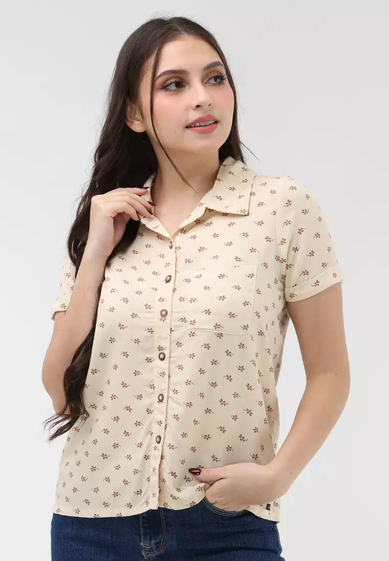 Woven Printed Rayon Short Sleeves Blouse