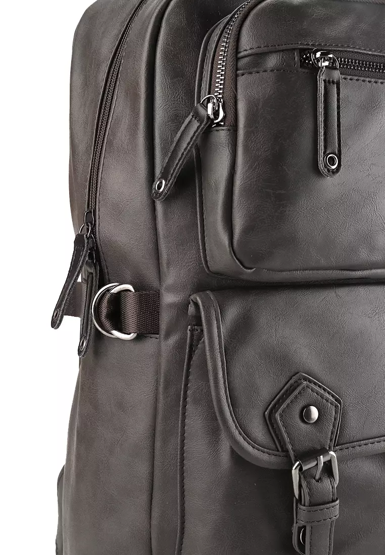 Pu Buckled Zipper Backpack