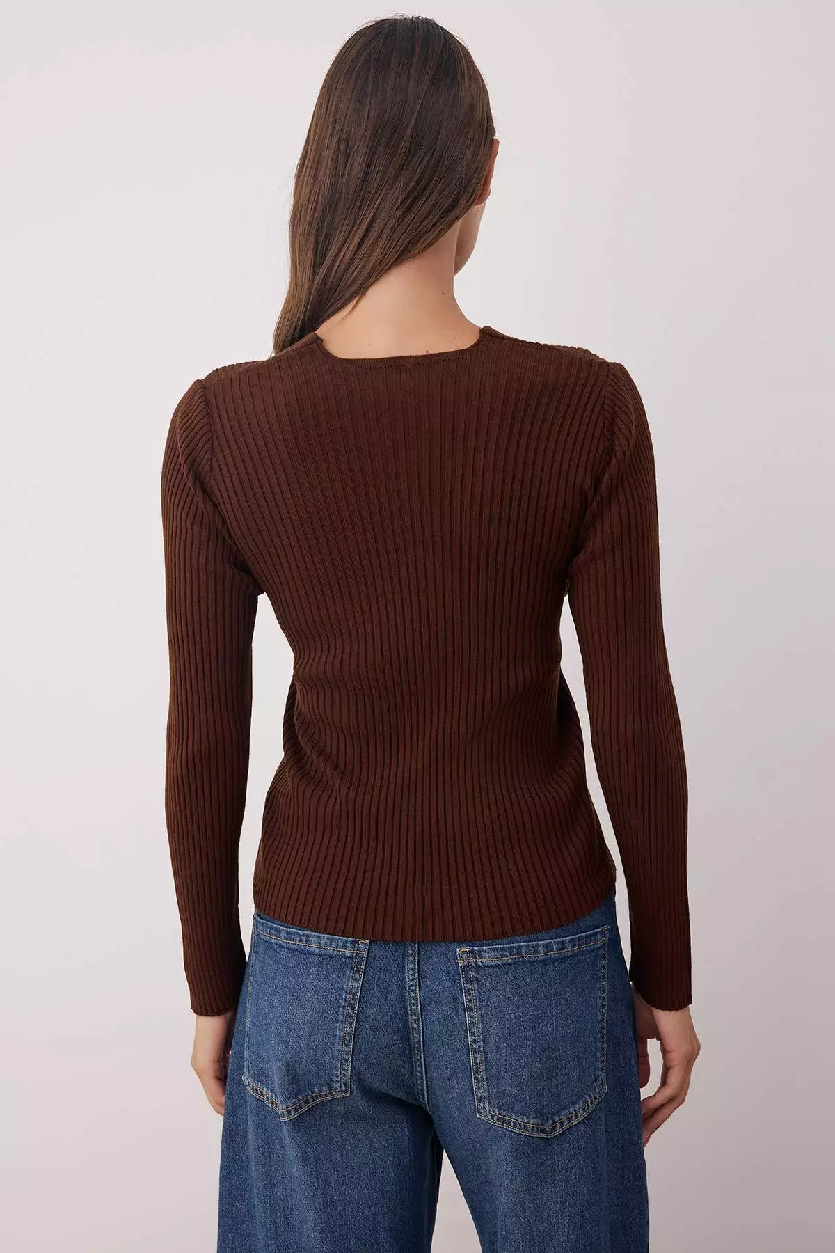 Brown*001 Fitted Plain Double Breasted Thin Knit Sweater Twoaw26Kz00178