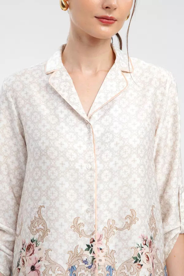 MANZONE X MINIMAL - Aighar - Floral Print Pajama Shirt - Navy Warna Navy