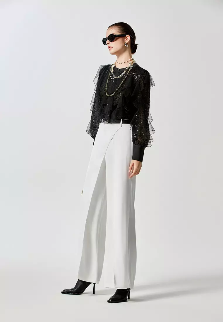 Full Sequin Top With Mesh Ruffle Layer