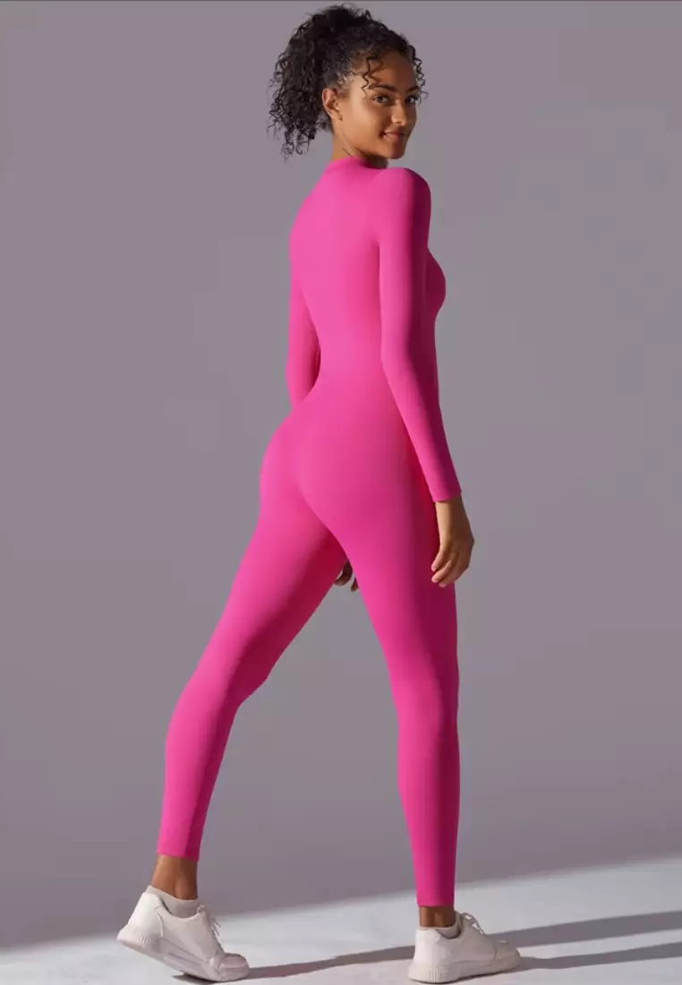 SculptaSuit Women’s Full-Length Sporty Jumpsuit – Stretchy Nylon Spandex Activewear No Bra Padding Yoga & Gym Bodysuit