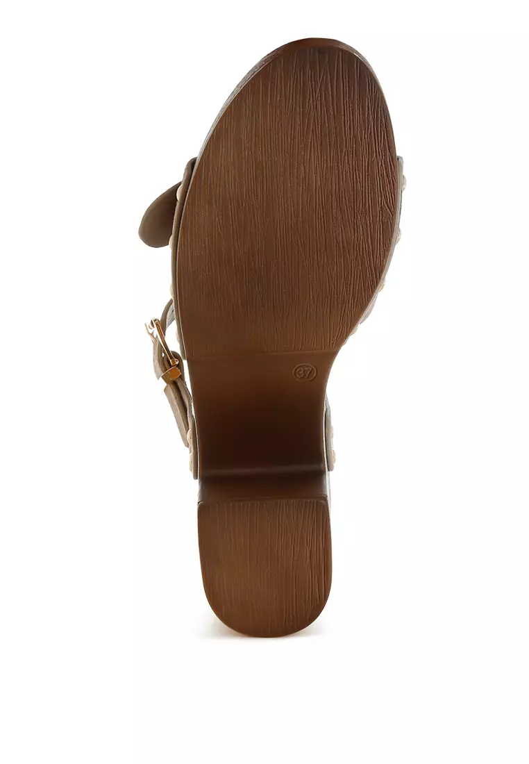 Real Suede Leather Clog Sandals In Beige