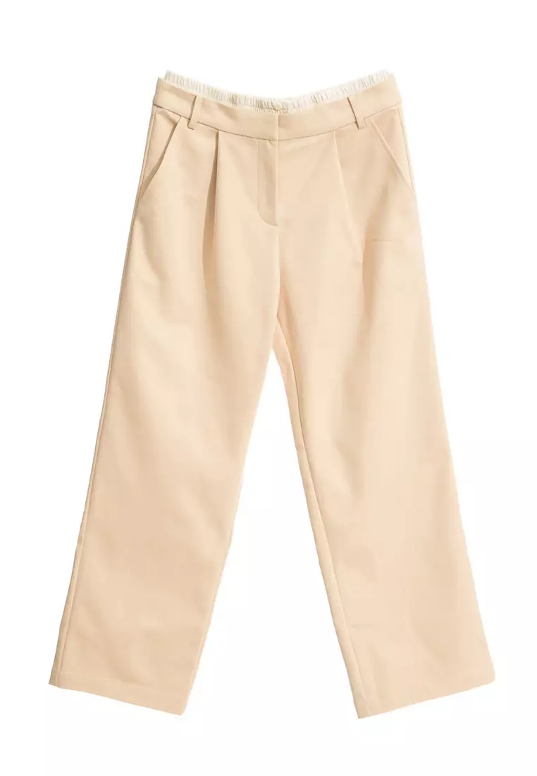 Double Layer Waistband Straight Cut Pants