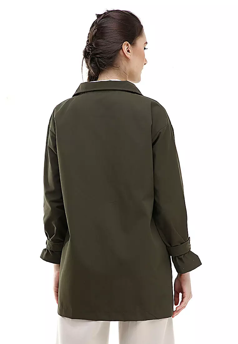 Qemsya Blazer Wanita Four Botton Casual Longsleeve Outer Material Baby Canvas ORIGINAL - Army