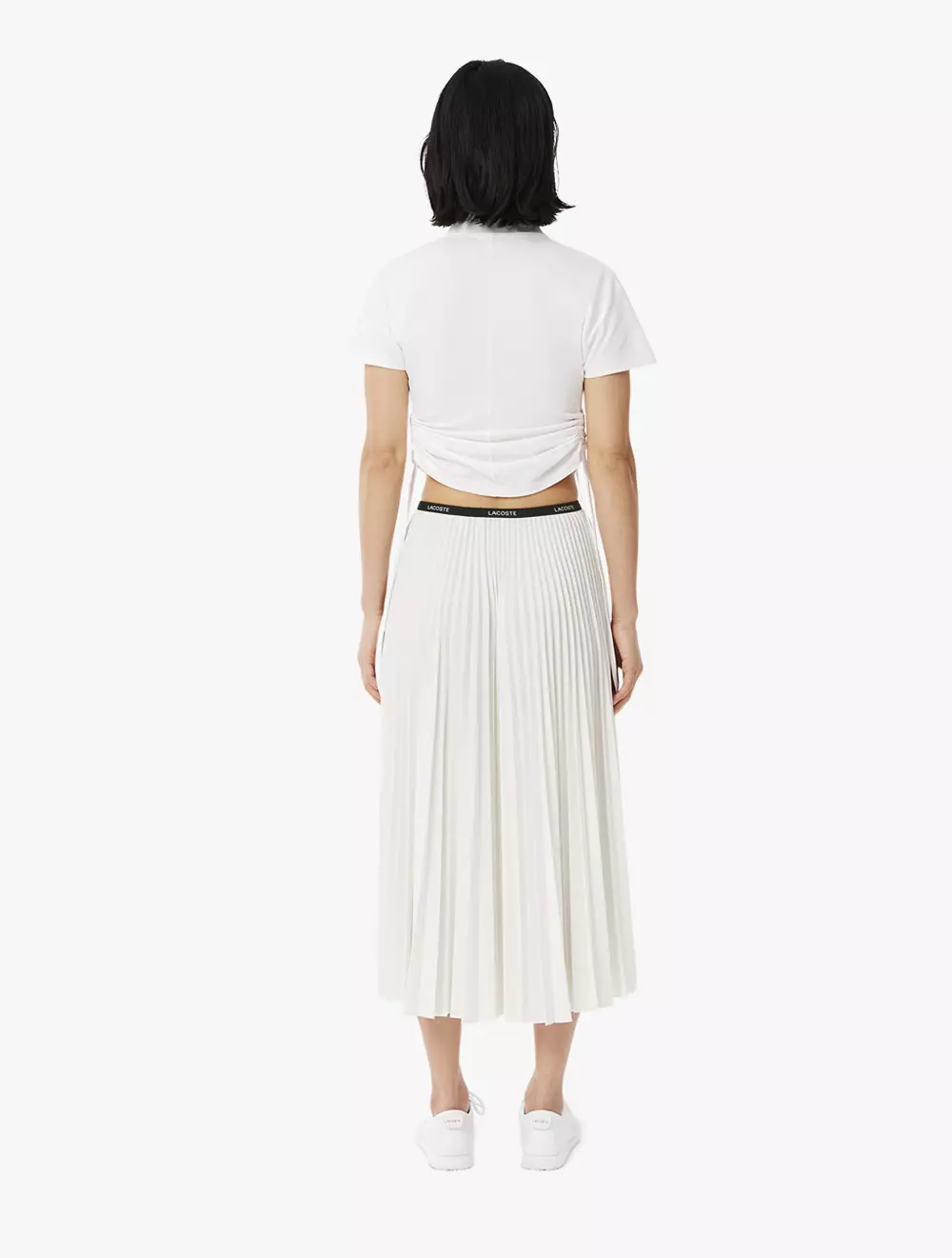 Long Pleated Elasticated Waist Skirt - White