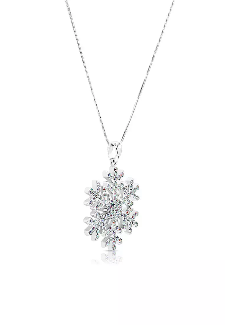 SO SEOUL Let it Snow Oversized Snowflake Aurore Boreale Austrian Crystal Pendant Chain Necklace