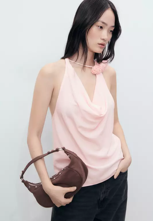 Draped Blouse with Flower Detail