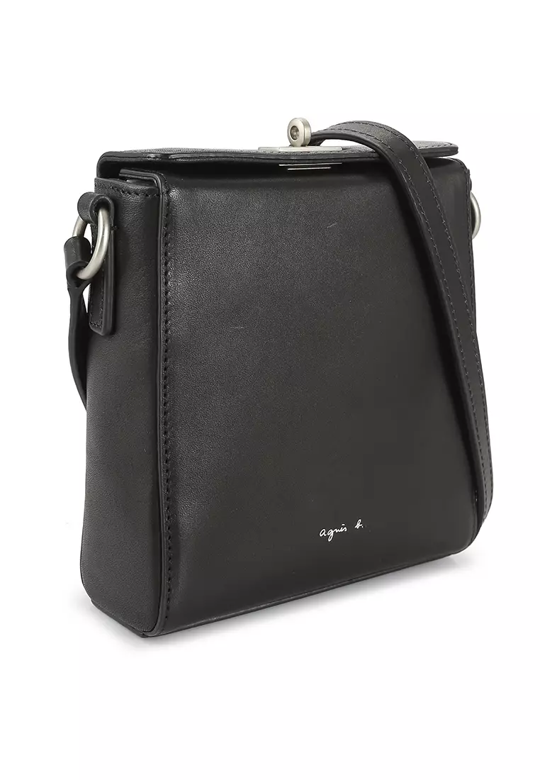 Buy agnès b. Debossed Logo Detail Leather Shoulder Bag in Black