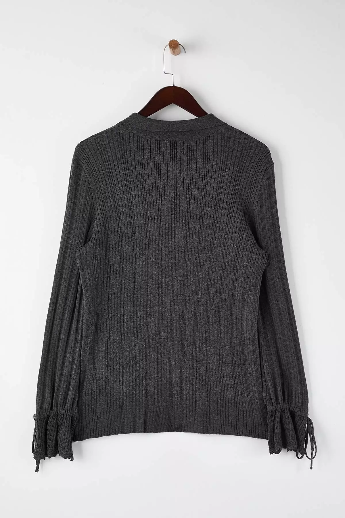 Anthracite Mercerized Look Ribbed Polo Neck Knitwear Cardigan Tbbaw26Av00032