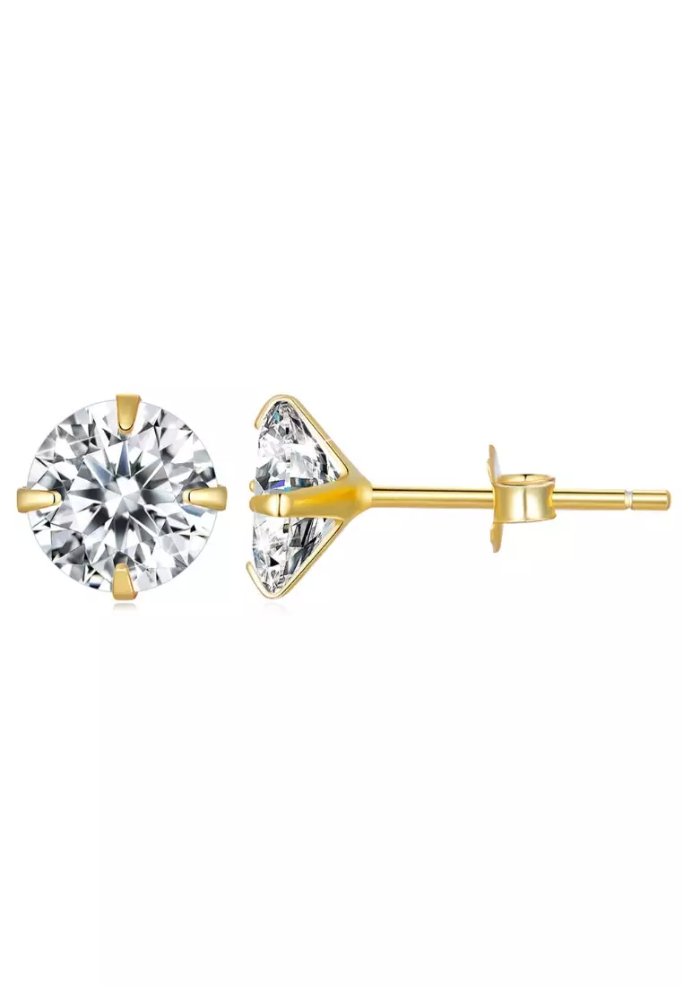 Solid Silver Mary Anne Crystal Stud Earrings In Gold