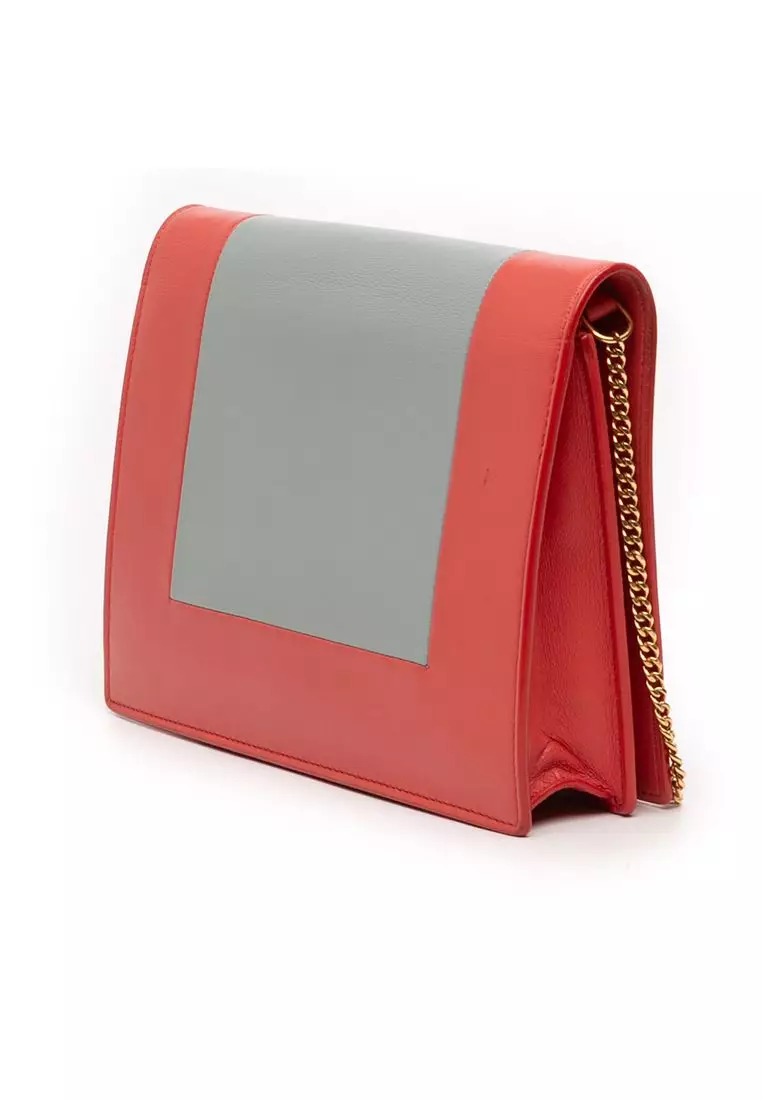Pre-Loved Celine Leather Frame Wallet On Chain