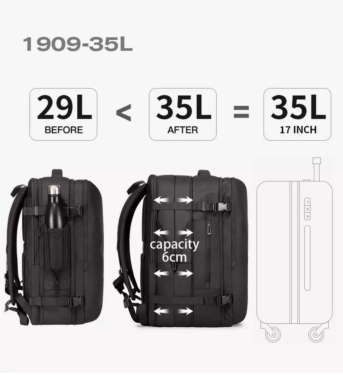 Bange BG1909 Tas Ransel Laptop Backpack Bag Expandable 35L 15.6 Inch