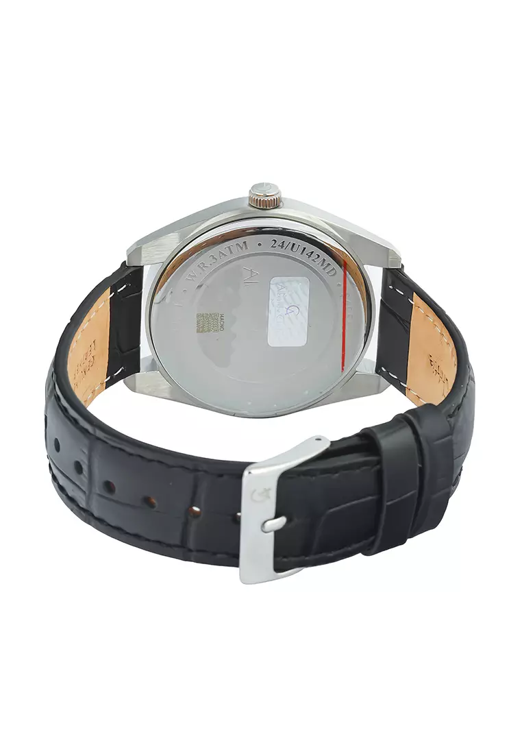Alexandre Christie Classic Steel - Jam Tangan Analog Pria - Silver Case Black Leather Strap - 8695MDLSSSL
