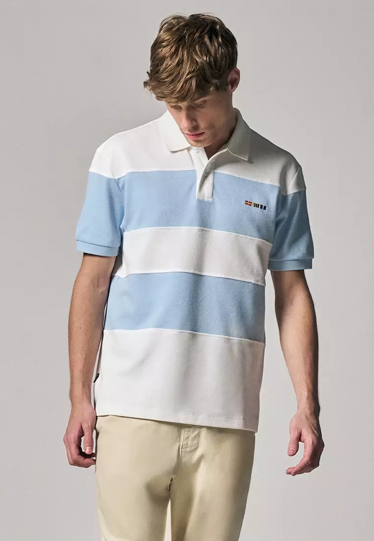 Regular Fit Color-Block Polo Shirt With Sailing Flag Icon Embroidery In Pique