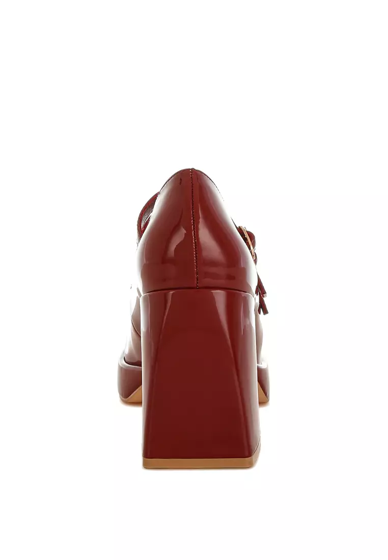 Double Strap Mary Jane Sandals in Dark Red