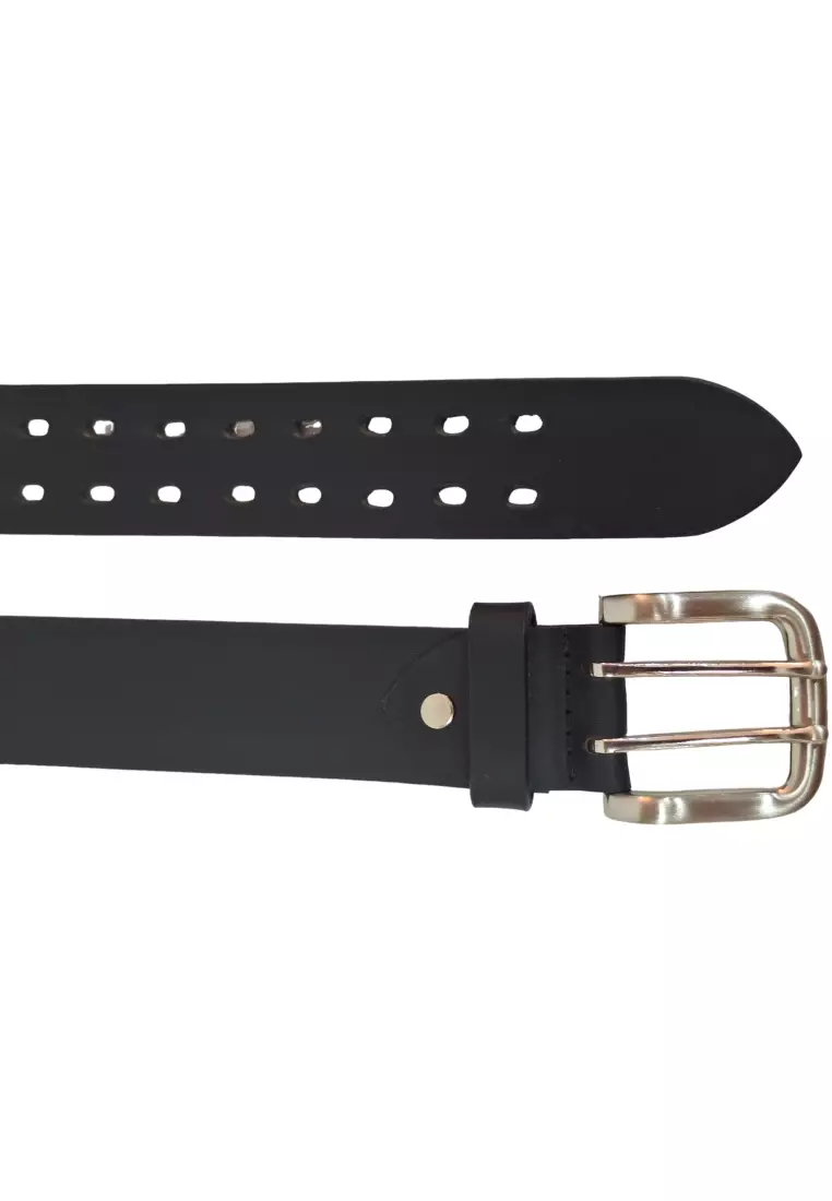 BLACK Casual Leather Belt Men-Double prong belt- Full Grain Leather Belt -Wide Leather Belt 38mm- C5 Oxhide BLACK