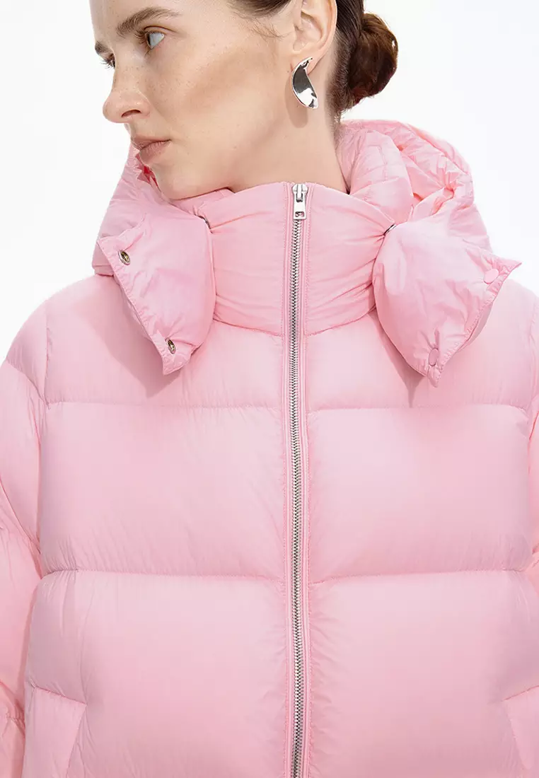 混紡90白鴨絨厚款橫切線A型寬鬆中長款羽絨服