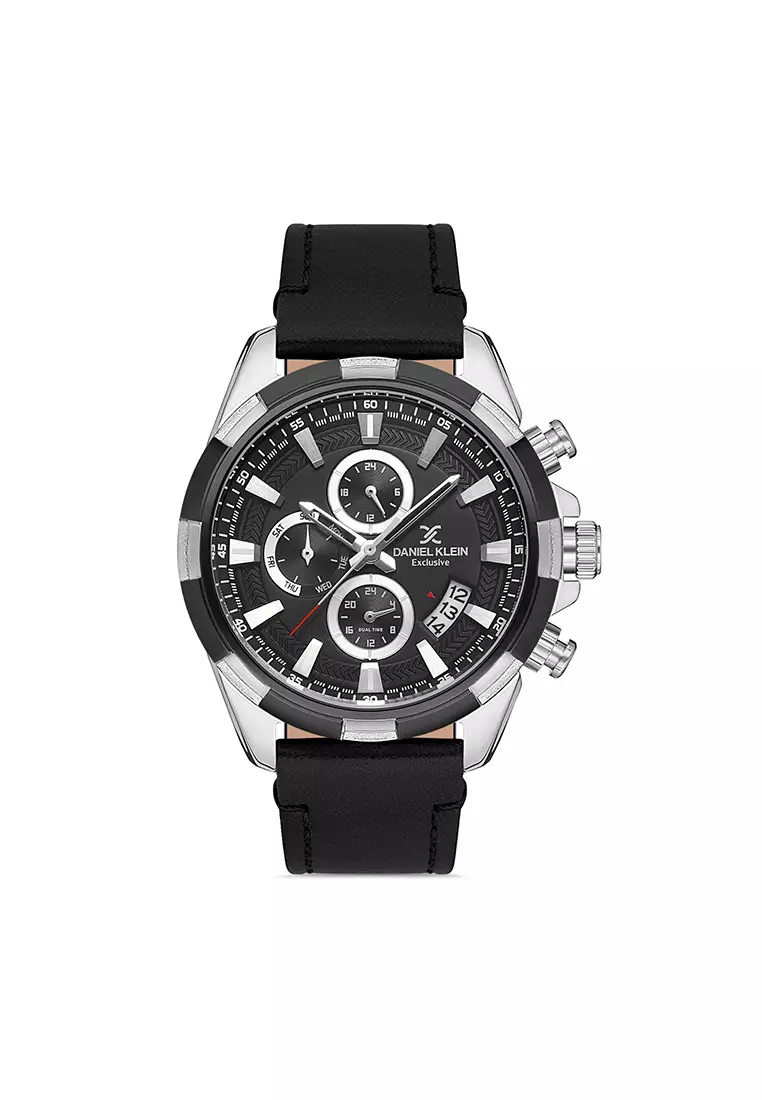 Daniel Klein Exclusive Men s Chronograph Watch DK.1.13143 1 Black Genuine Leather Strap Watch Watch for Men