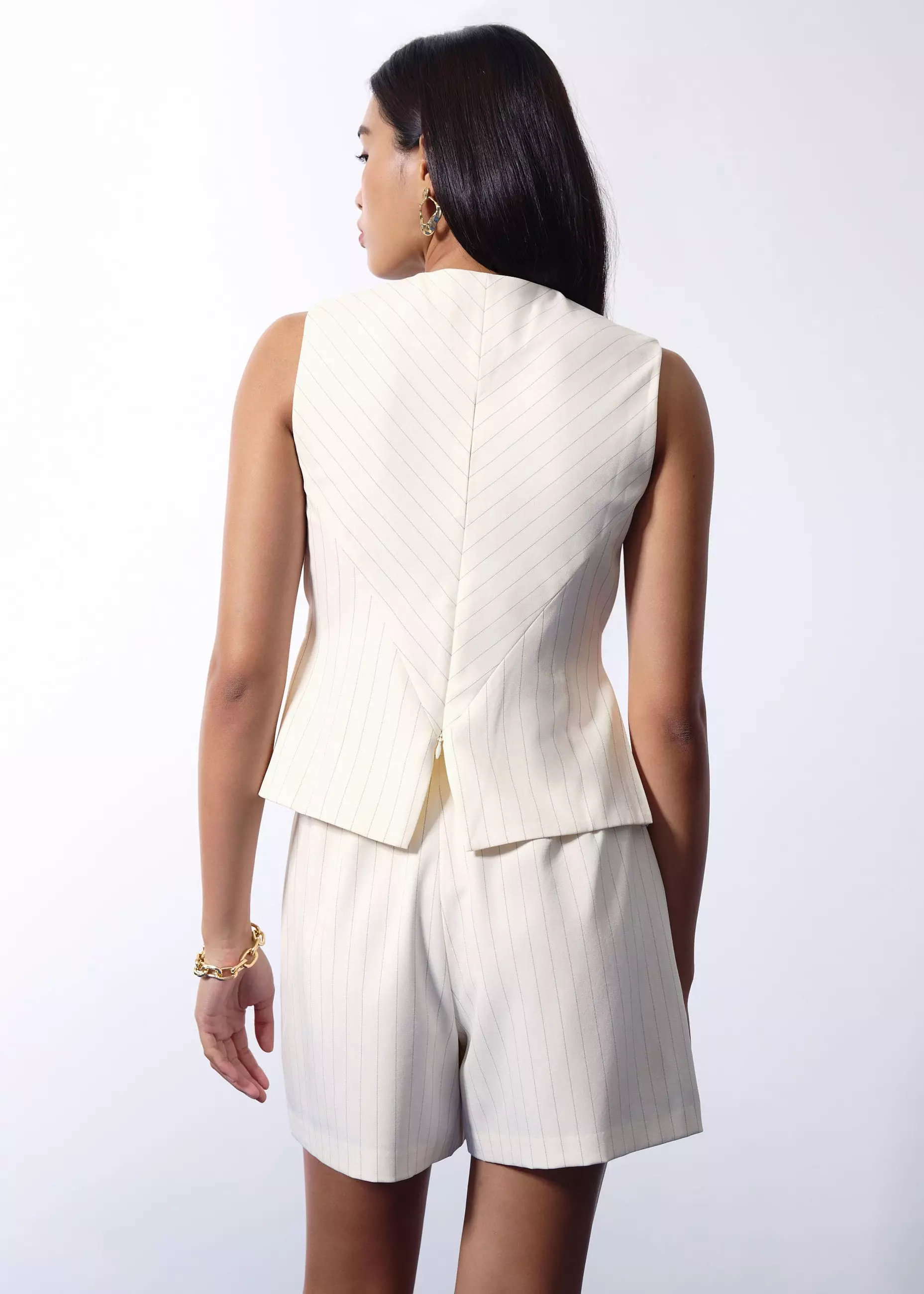 Atasan Wanita - Mae Tailored Pinstripe Cross Over Top