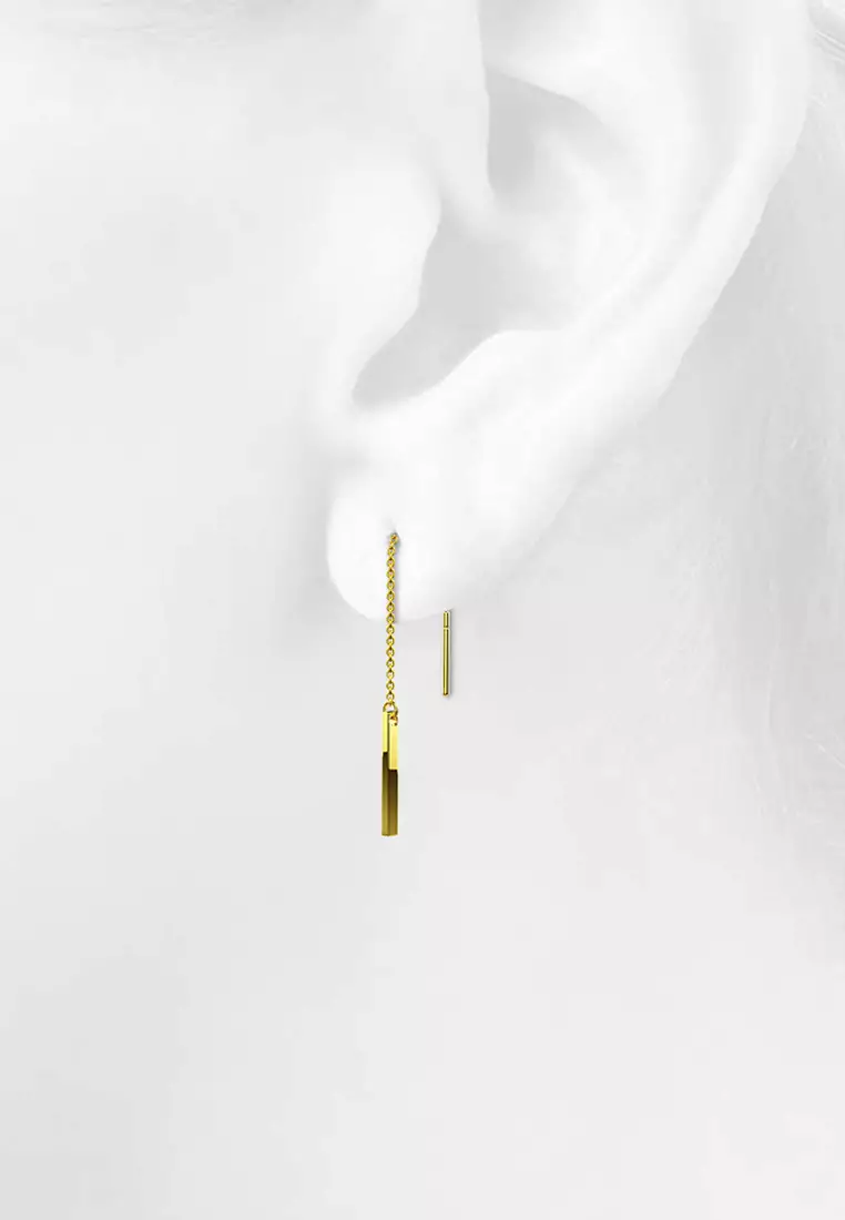 Solid 925 Sterling Silver Bar & Chain Sterling Silver Dangle Threader Earrings in Gold Vermeil