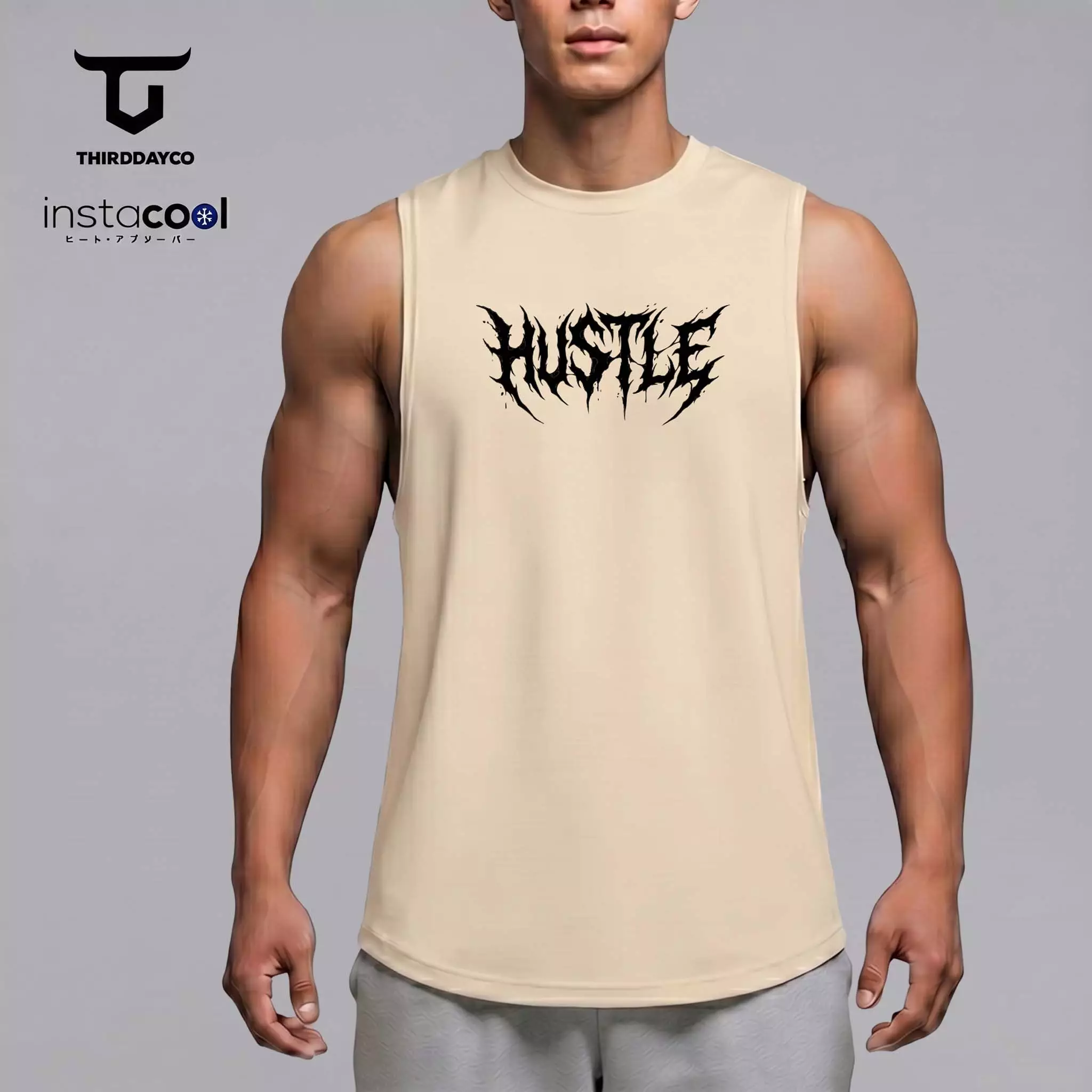 THIRDDAY Kaos Kutung Gym Pria InstaCool | Tanktop Olahraga Adem Dingin Instacool Quick Dry Stretch Fitness Training | hustle cream SVN MUA65