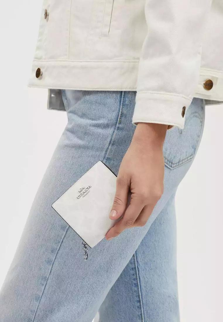 Coach Snap Wallet In Signature Canvas Glacier White