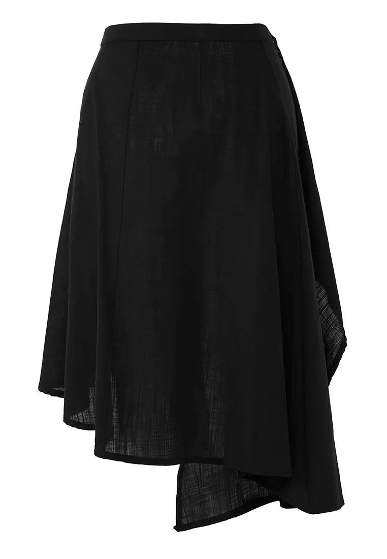 Black Midi Woven Flamed Cotton Beach Skirt TBESS25ET00013