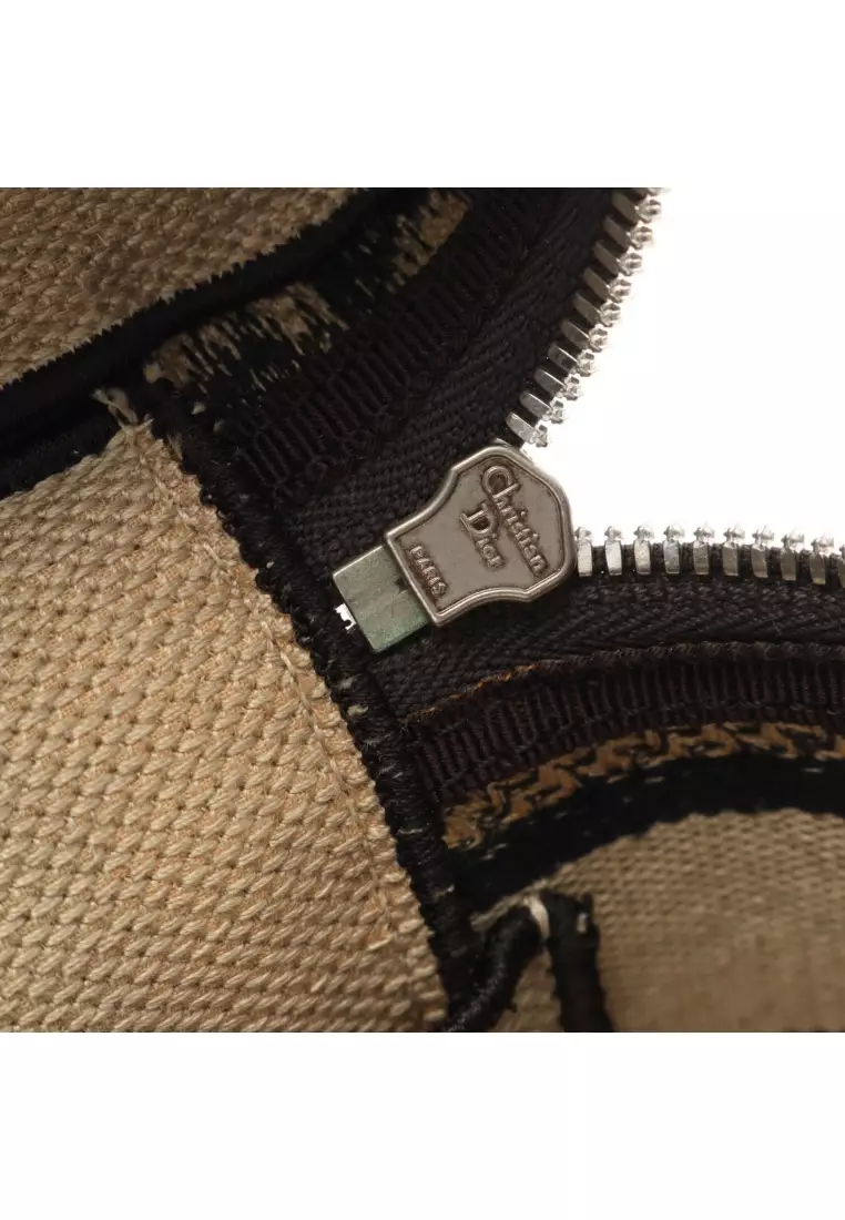 Pre-Loved Christian Dior DIORTRAVEL Small vanity vanity bag canvas beige black 2WAY