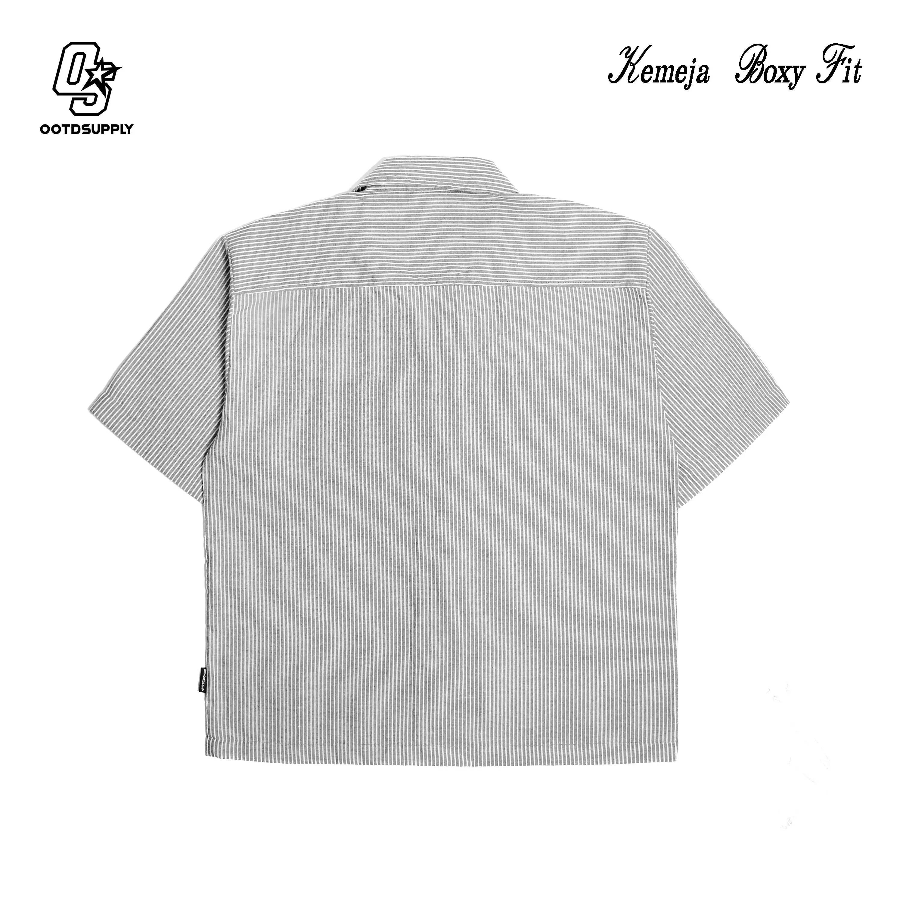 OOTDSUPPLY Kemeja Stripe Casual Cozy Embroidery Black & Blue | Kemeja Salur | Relaxed Shirt Pendek | KMJRSCZE